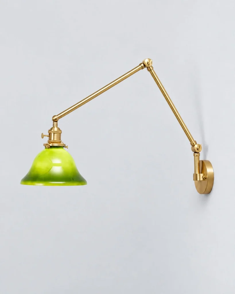 Wandlampe BORO, beweglicher Messingarm mit Glasschirm – Gelenkarm / Grün, Produktfoto