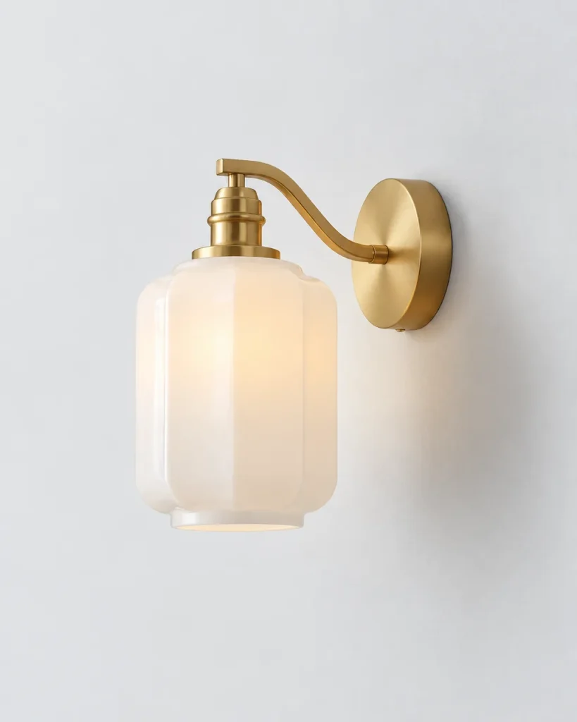 Applique LITIKA, ottone con paralume in vetro bianco – ottone e vetro bianco, foto prodotto