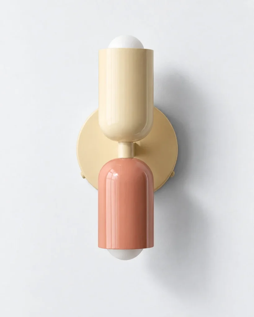 Wandlampe NORSAND, farbiger Metallzylinder mit zwei Fassungen – Beige / Rosa, Produktfoto