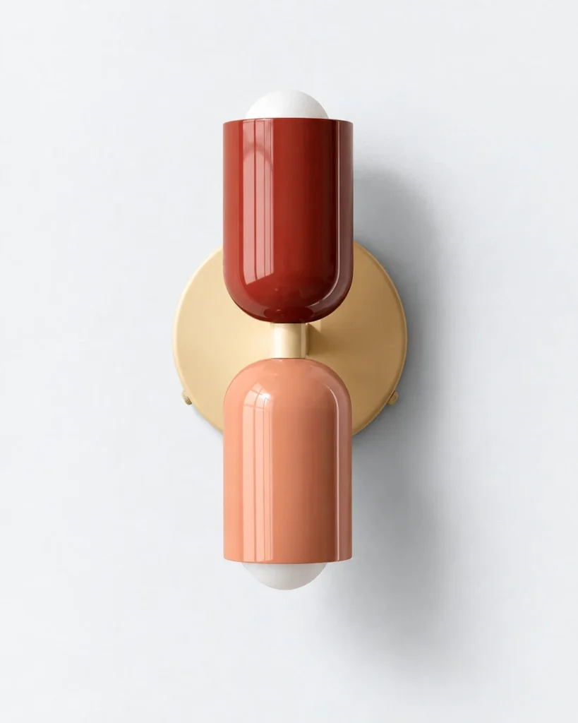 Wandlampe NORSAND, farbiger Metallzylinder mit zwei Fassungen – Rot / Rosa, Produktfoto