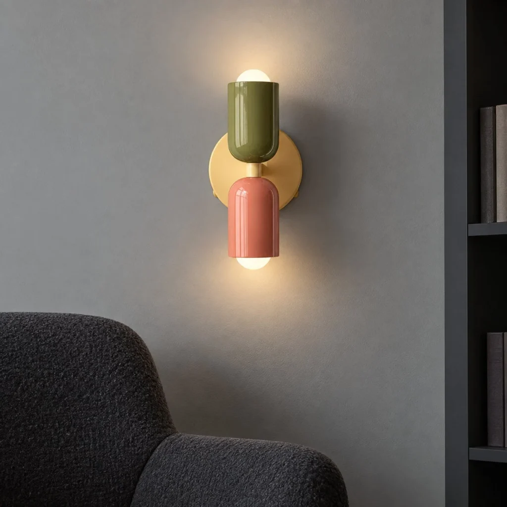 Wandlampe NORSAND, farbiger Metallzylinder mit zwei Fassungen – Abendstimmung