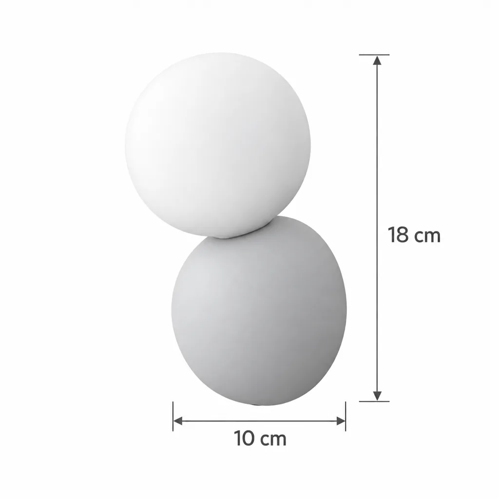 Wandlampe RANOUI, Opalglaskugel auf Nussbaumsockel – Masszeichnung Höhe 18 cm, Breite 10 cm