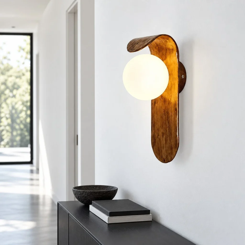 Wandlampe ENA, organische Polymerform mit strukturierten Details – Wohnambiente