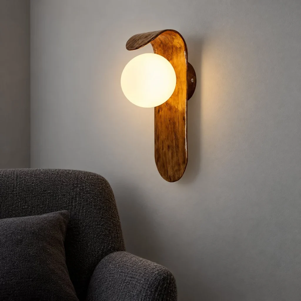 Wandlampe ENA, organische Polymerform mit strukturierten Details – Abendstimmung