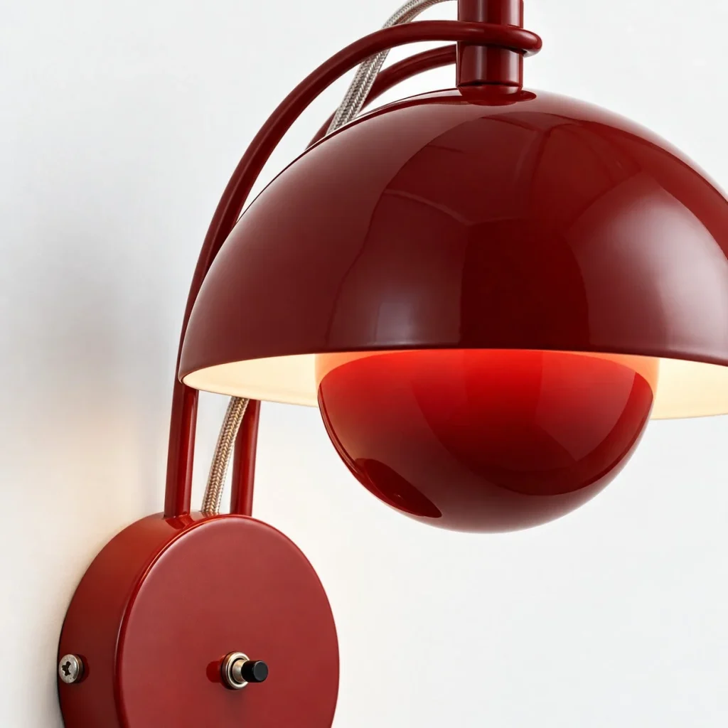 Wandlampe ODANI, Pilzform aus lackiertem Metall – Materialdetail