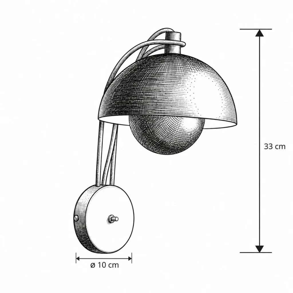 Wandlampe ODANI, Pilzform aus lackiertem Metall – Abmessungen