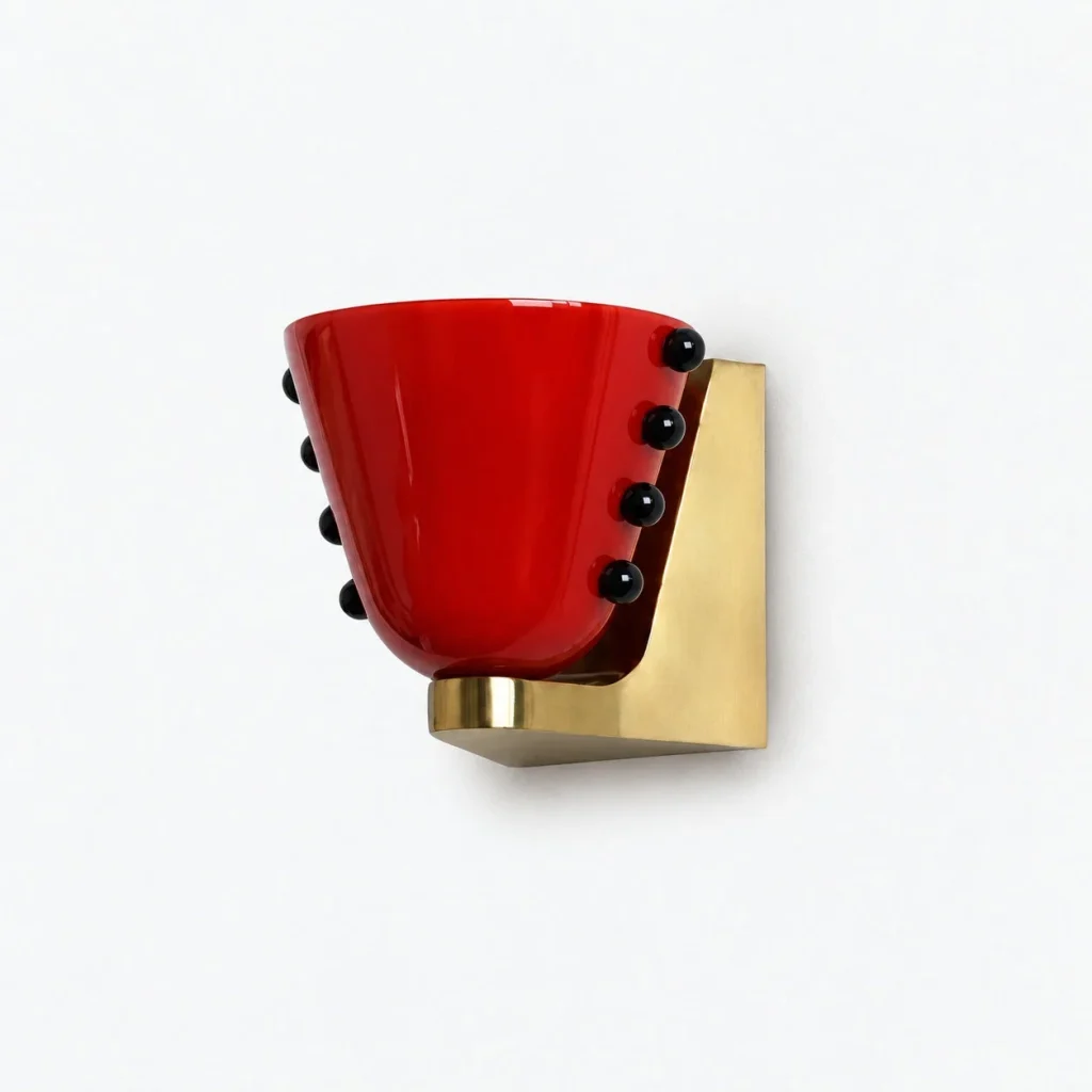Wandlampe DIEDENA, kompakte Glasleuchte im Retro-Stil – Rot, Produktfoto