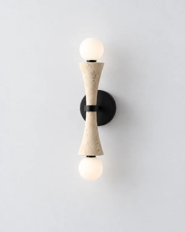 Applique FARO, clessidra in travertino o giada con vetro opale – travertino beige, foto prodotto