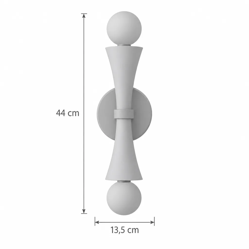 Applique FARO, clessidra in travertino o giada con vetro opale – disegno tecnico con misure altezza 44 cm, larghezza 13,5 cm