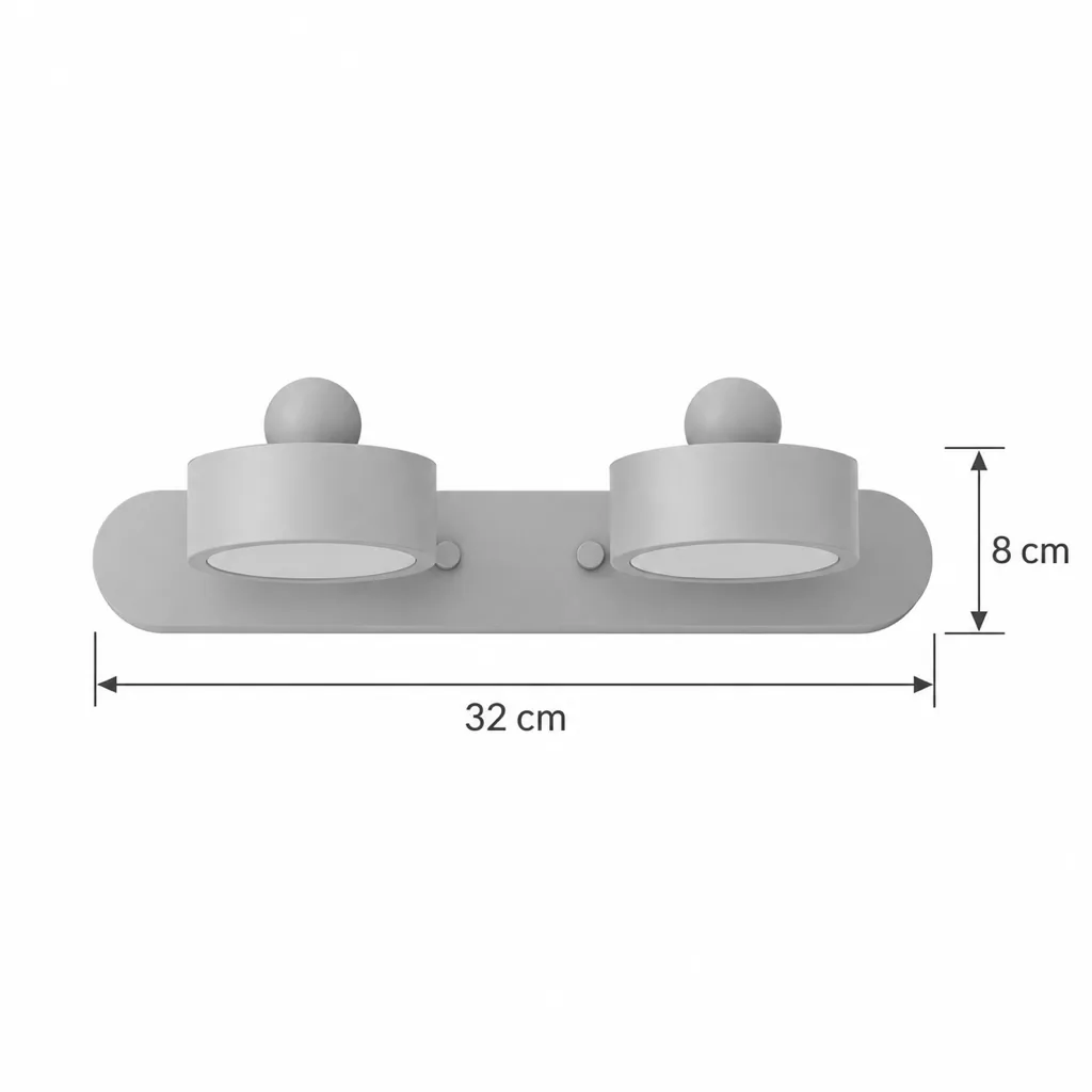 Applique MIKA, luce per specchio in travertino e legno massello – disegno tecnico doppia, lunghezza 32 cm, altezza 8 cm