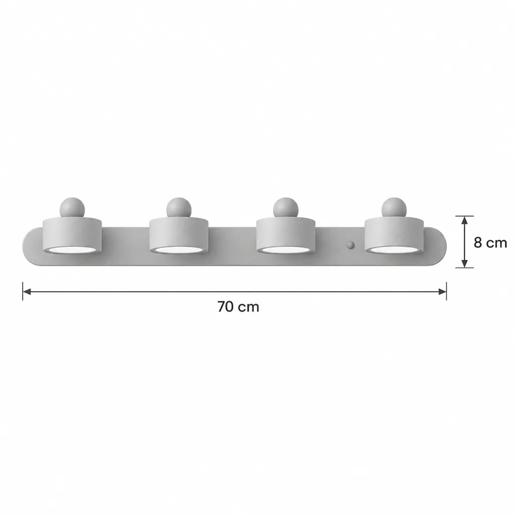 Applique MIKA, luce per specchio in travertino e legno massello – disegno tecnico quadrupla, lunghezza 70 cm, altezza 8 cm