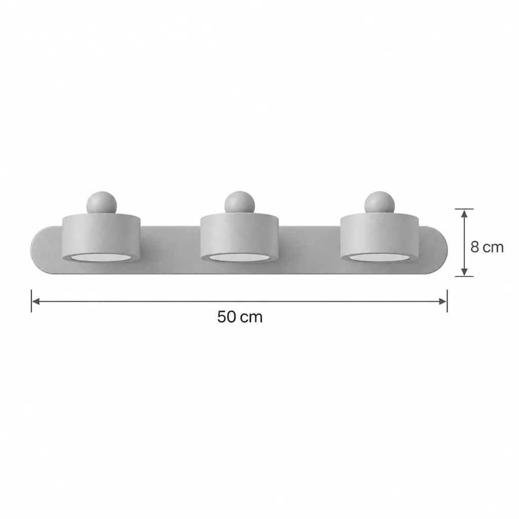 Applique MIKA, luce per specchio in travertino e legno massello – disegno tecnico tripla, lunghezza 50 cm, altezza 8 cm
