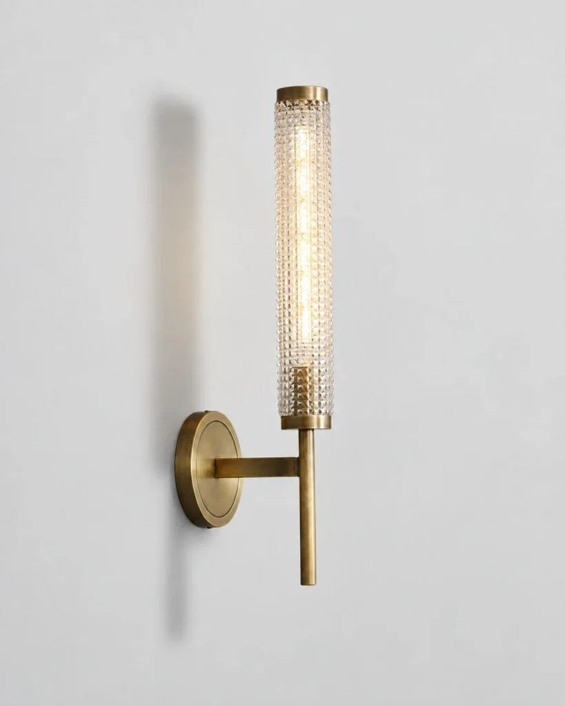 Wandlampe GLAKO, strukturierter Glaszylinder mit Metallhalter – Einfach, Produktfoto