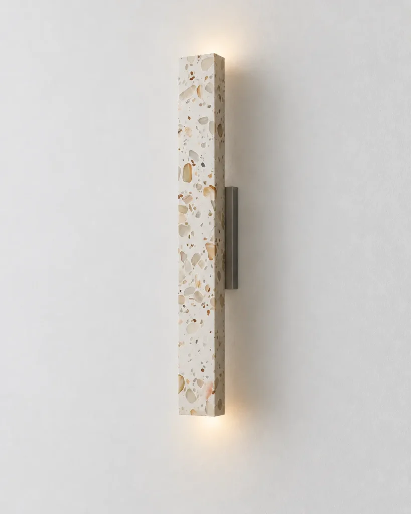 Applique DALA, colonna sottile in terrazzo, 60 cm, up & down – terrazzo, foto prodotto con luce verso l'alto e il basso