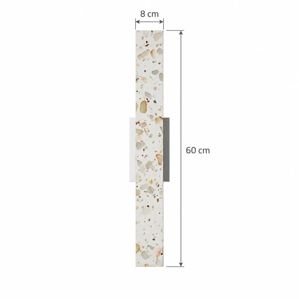 Applique DALA, colonna sottile in terrazzo, 60 cm, up & down – disegno tecnico con misure, 60 × 8 cm