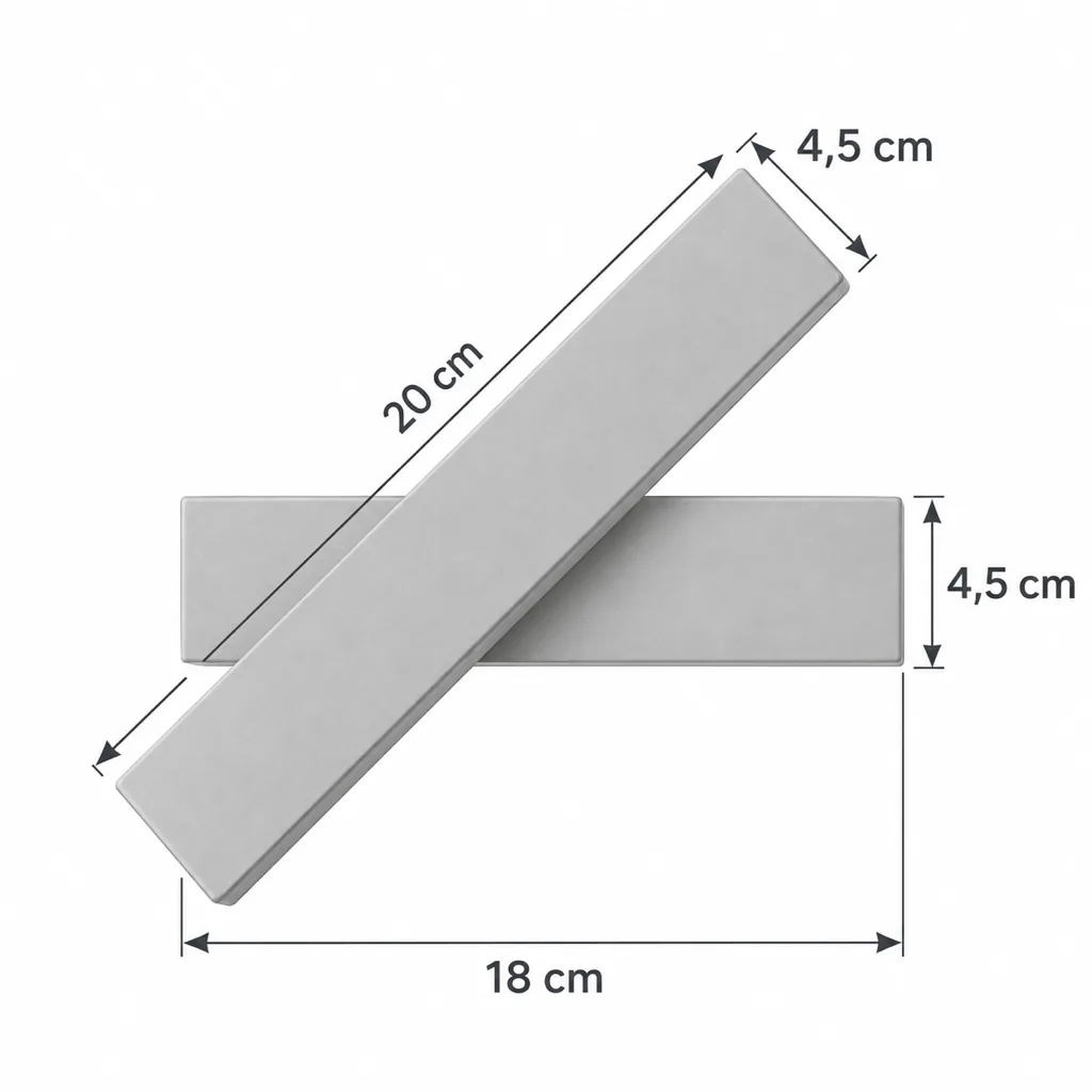 Wandlampe ELKA, diagonale Terrazzo-Leiste auf Holzsockel, LED – Masszeichnung Leiste 20 × 4,5 cm, Sockel 18 × 4,5 cm