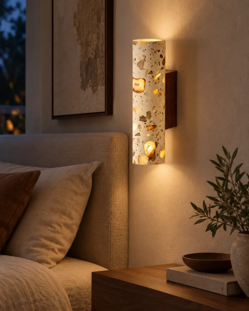 Applique TISA, terrazzo con luce verso l'alto e verso il basso – in camera da letto accanto al letto, luce serale