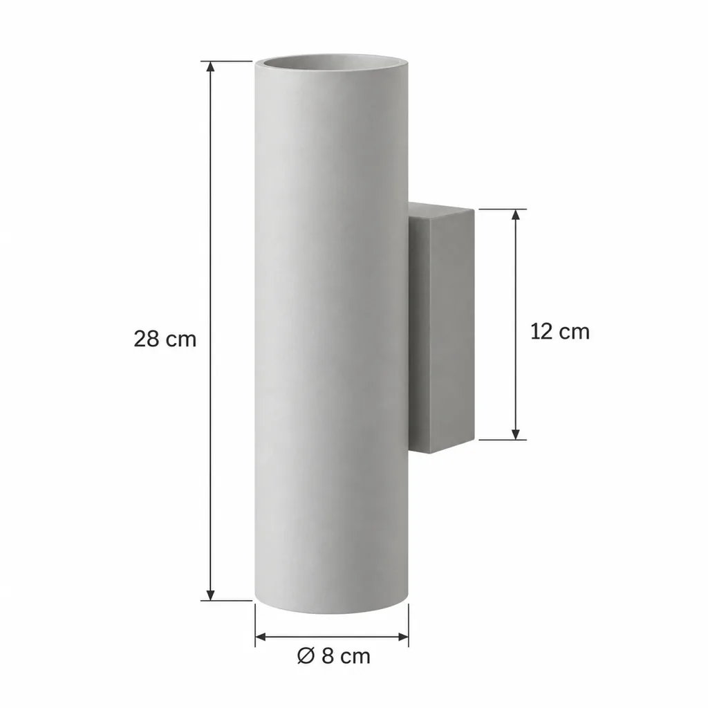 Applique TISA, terrazzo con luce verso l'alto e verso il basso – disegno tecnico con misure 28 cm, Ø 8 cm