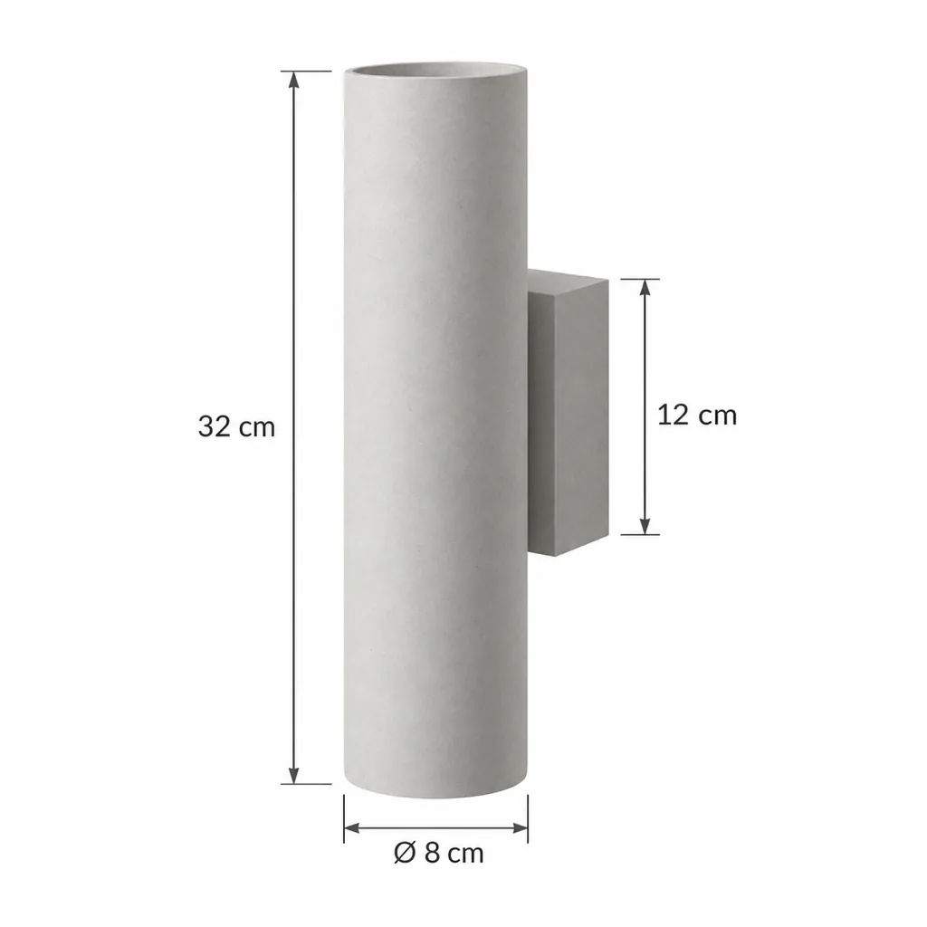 Applique TISA, terrazzo con luce verso l'alto e verso il basso – disegno tecnico con misure 32 cm, Ø 8 cm