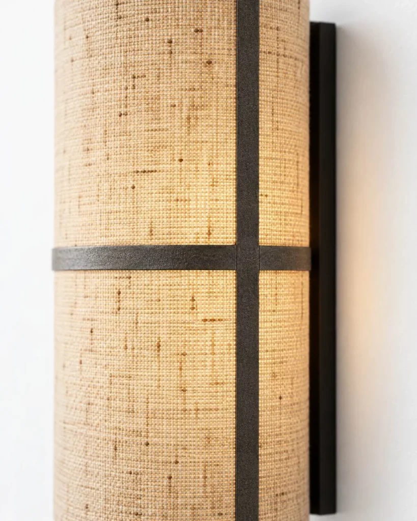 Wandlampe GIMTA, Textilschirm im schwarzen Metallrahmen – Detailansicht, Standard