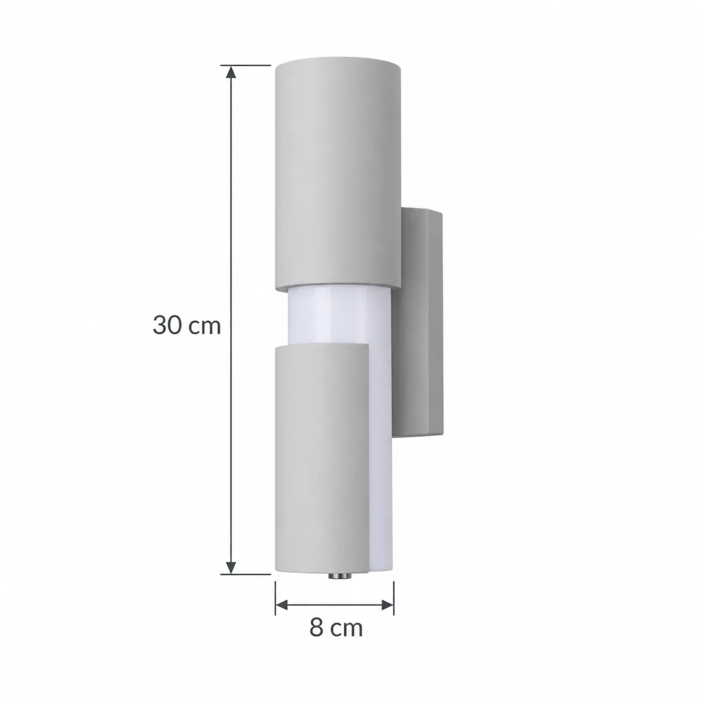 Wandlampe VIRA, Travertin-Wandleuchte mit LED-Lichtsäule – Masszeichnung 30 cm, Breite 8 cm