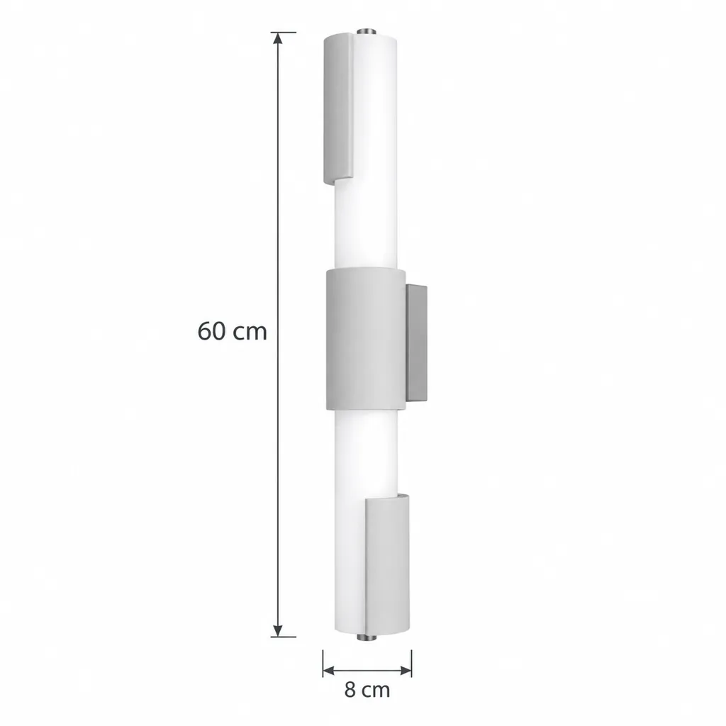 Wandlampe VIRA, Travertin-Wandleuchte mit LED-Lichtsäule – Masszeichnung 60 cm, Breite 8 cm