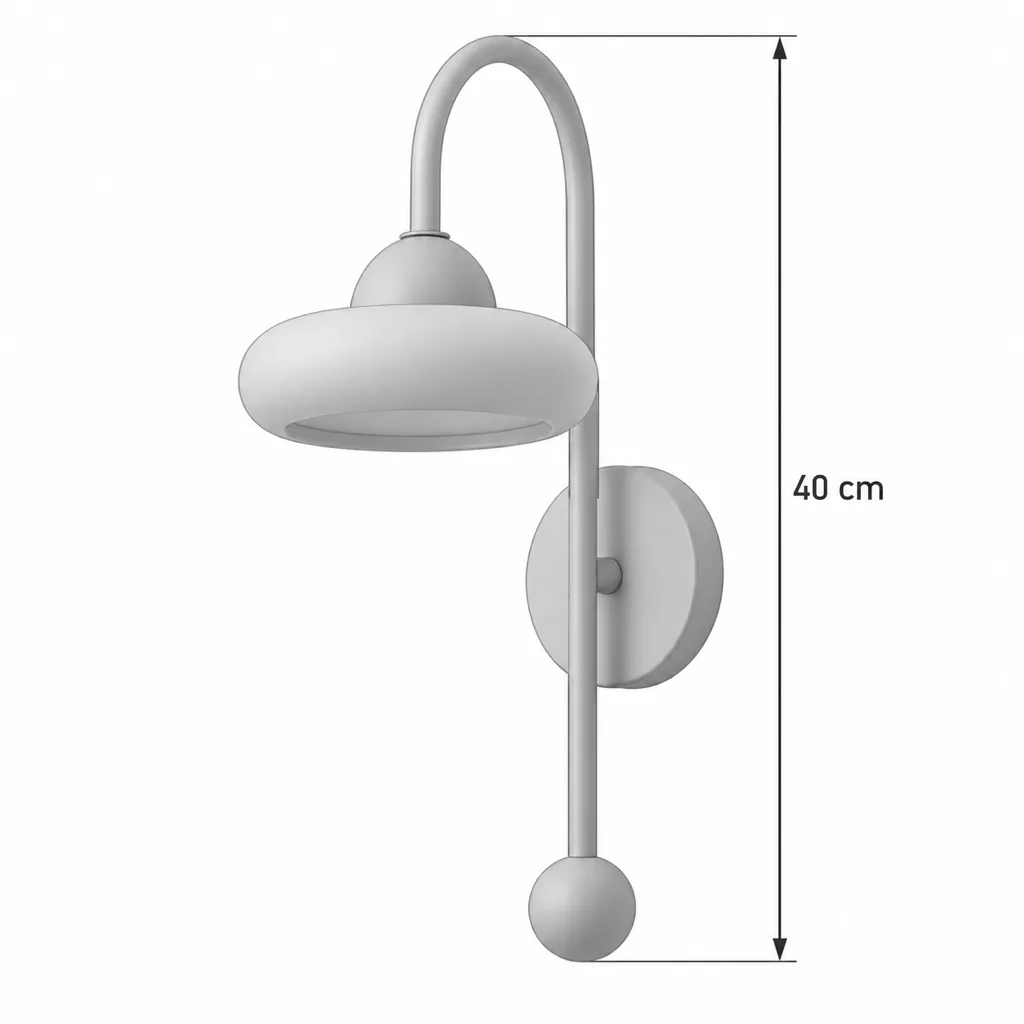 Applique VILDE, travertino con braccio ad arco e noce – disegno tecnico con misure altezza 40 cm