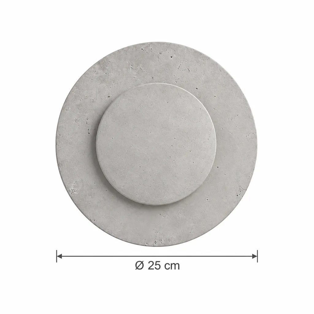 Applique KUMI, travertino rotondo con disco di legno – disegno tecnico con misure Ø 25 cm