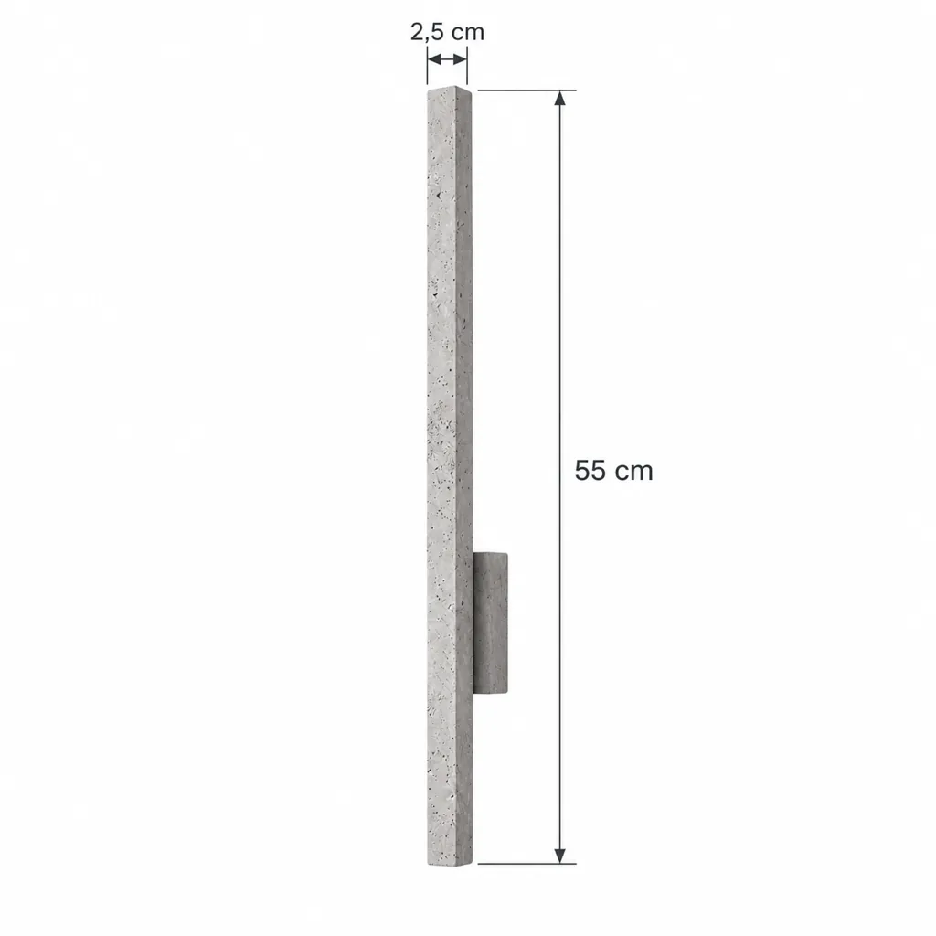 Wandlampe ANKA, lineare Travertinleiste mit Holzsockel – Masszeichnung 55 cm