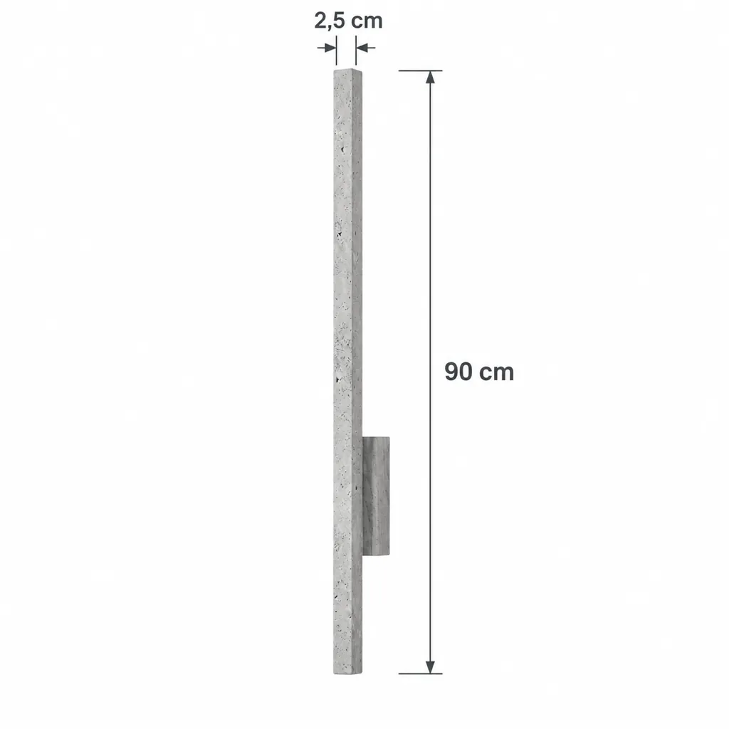Wandlampe ANKA, lineare Travertinleiste mit Holzsockel – Masszeichnung 90 cm