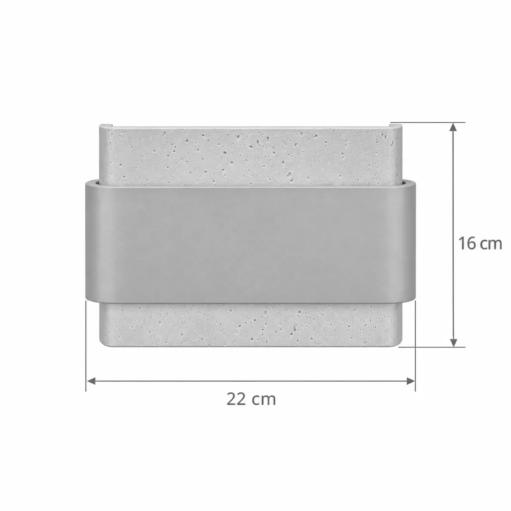 Applique DUKA, travertino con fascia in legno, luce su e giù – disegno tecnico con misure 22 × 16 cm