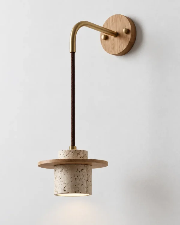Applique VANI, travertino con disco di legno, sospesa – legno chiaro, foto prodotto