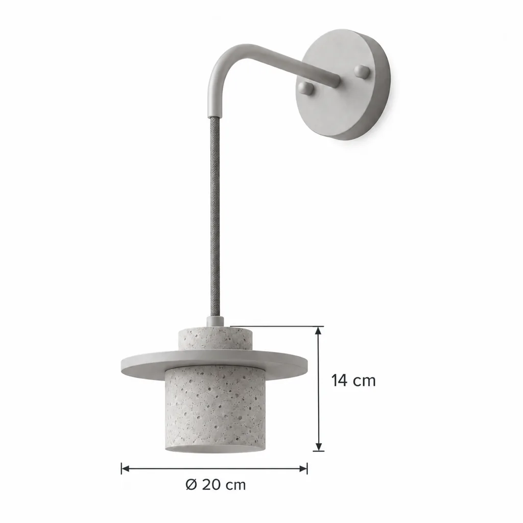 Applique VANI, travertino con disco di legno, sospesa – disegno tecnico, disco Ø 20 cm, cilindro 14 cm