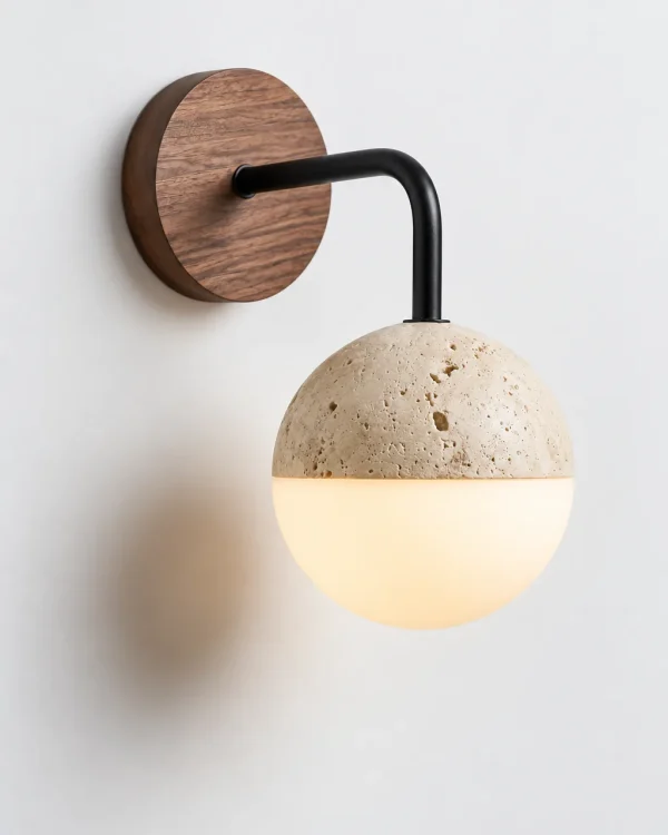 Applique VADA, sfera in travertino e acrilico opale – travertino, foto prodotto