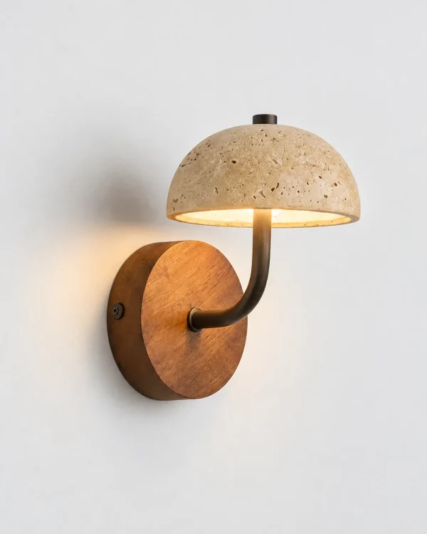 Applique SHIWU, cupola in travertino su base in legno, touch, LED – cupola in travertino con base in legno, foto prodotto