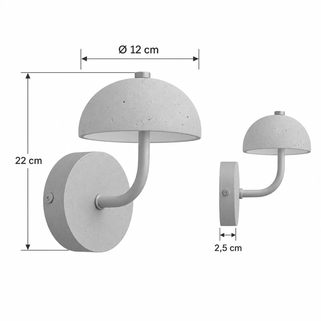 Wandlampe SHIWU, Travertinkuppel auf Holzsockel, Touch, LED – Masszeichnung Höhe 22 cm, Ø 12 cm, Sockel 2,5 cm