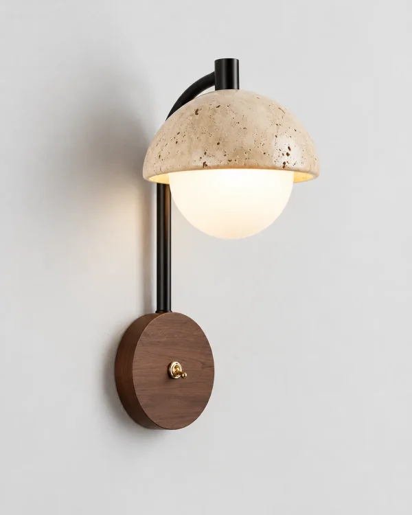 Applique IVA, cupola in travertino con sfera di vetro e noce – travertino, foto prodotto