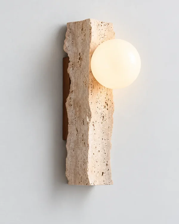 Applique KIDA, monolite in travertino con sfera opale – travertino, foto prodotto