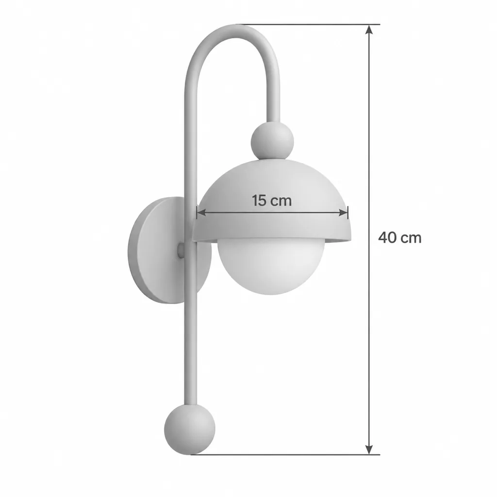 Applique KENO, ad arco con cupola in travertino e noce – disegno tecnico con misure altezza 40 cm, cupola 15 cm