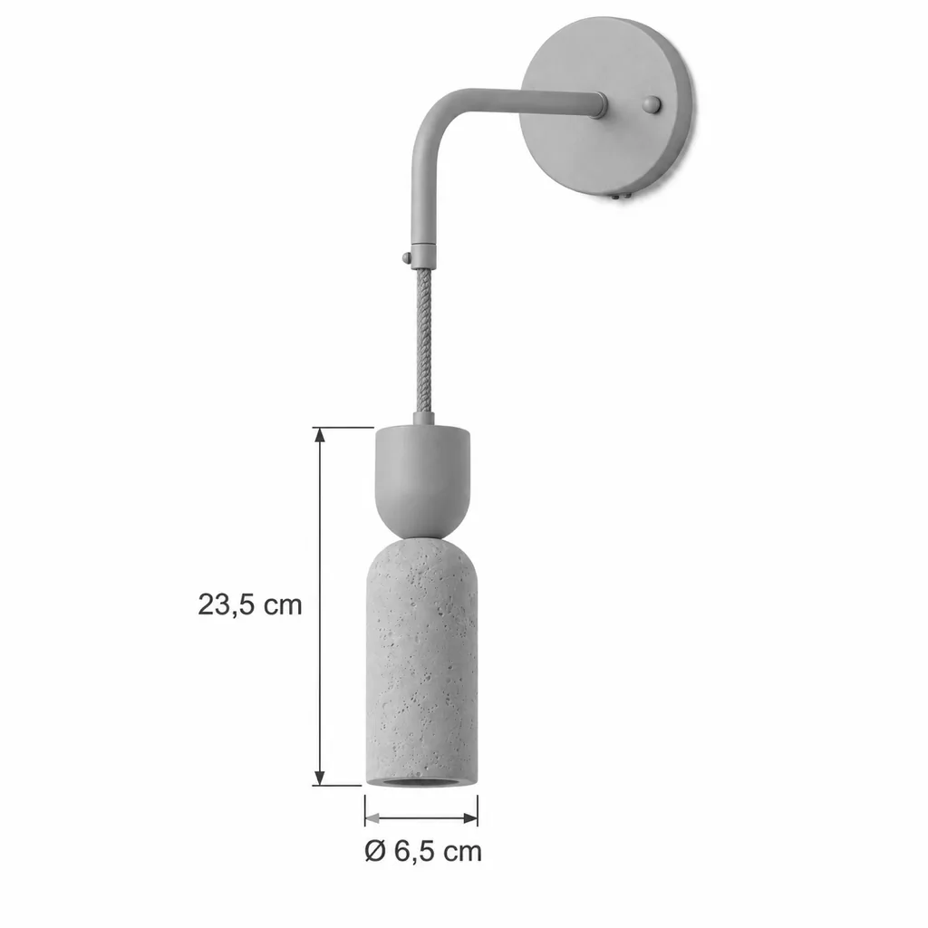 Applique ZEVO, pendente in travertino su rosone in legno, tre forme – disegno tecnico calice, altezza 23,5 cm, Ø 6,5 cm