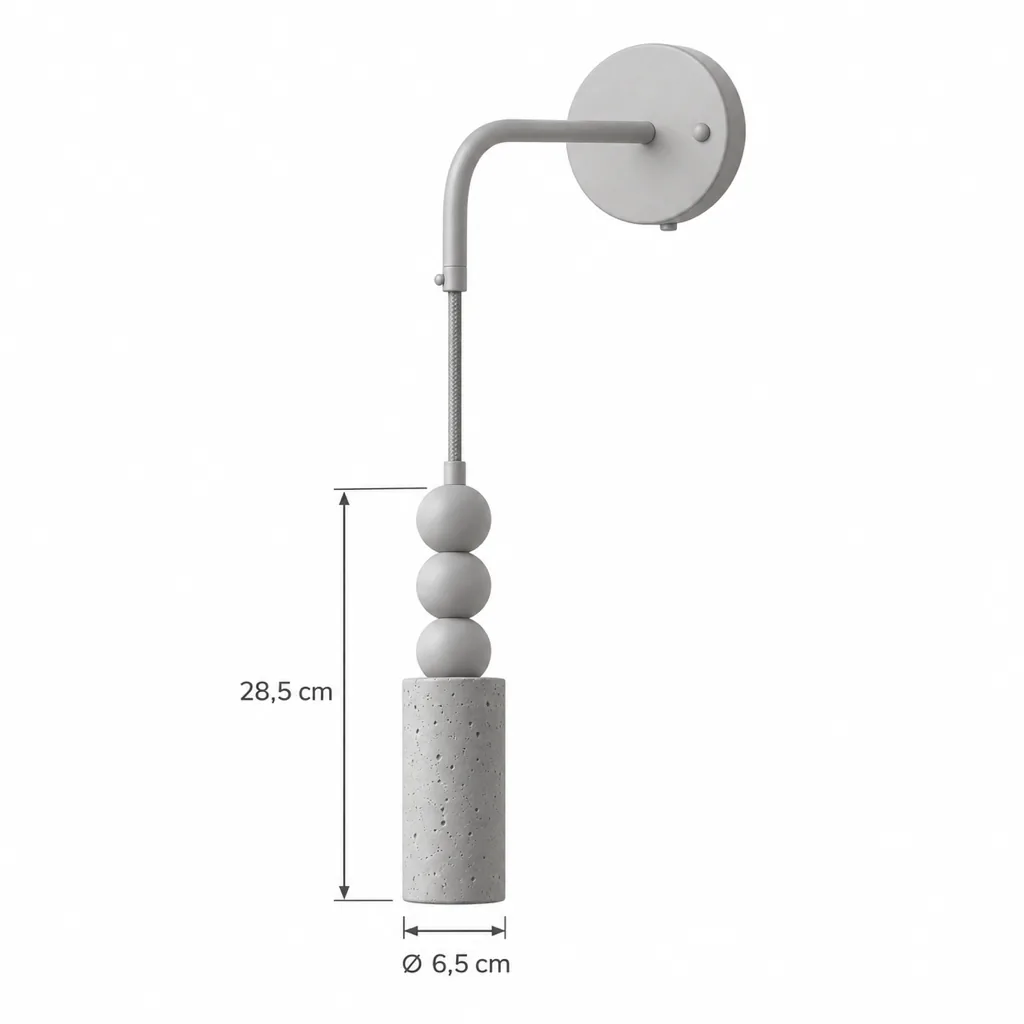 Applique ZEVO, pendente in travertino su rosone in legno, tre forme – disegno tecnico perle, altezza 28,5 cm, Ø 6,5 cm