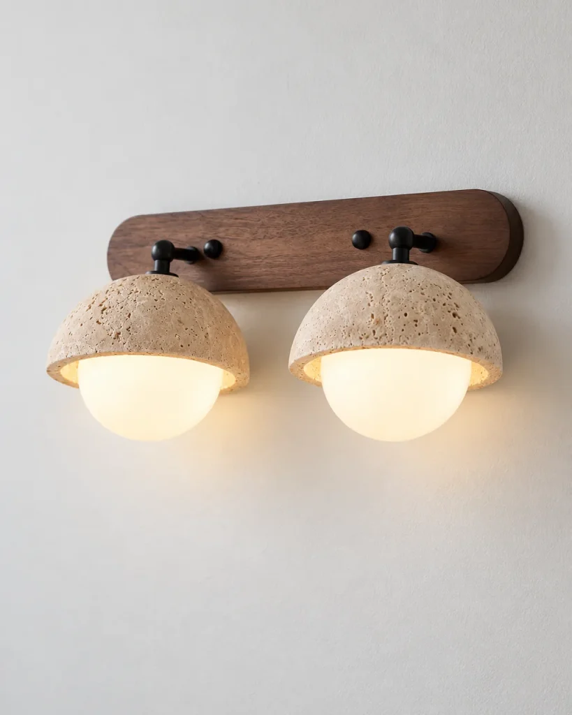 Wandlampe KOVA, Travertin-Wandleuchte mit zwei oder drei Glaskugeln – Doppelt, Produktfoto