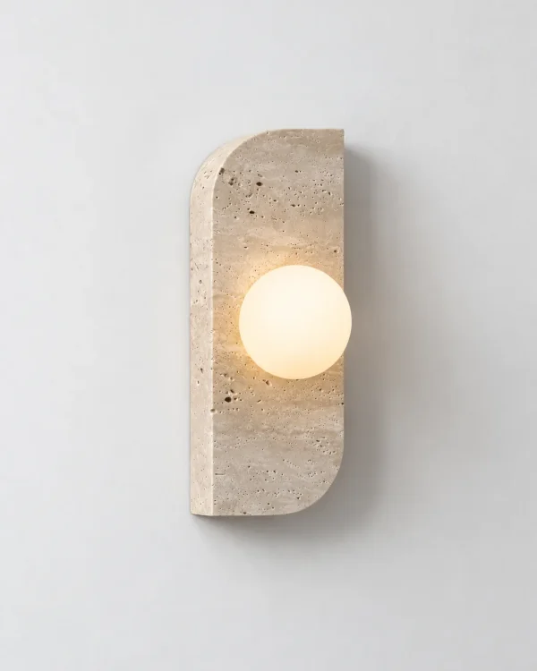 Applique KANSO, travertino con sfera in vetro opale – travertino, foto prodotto