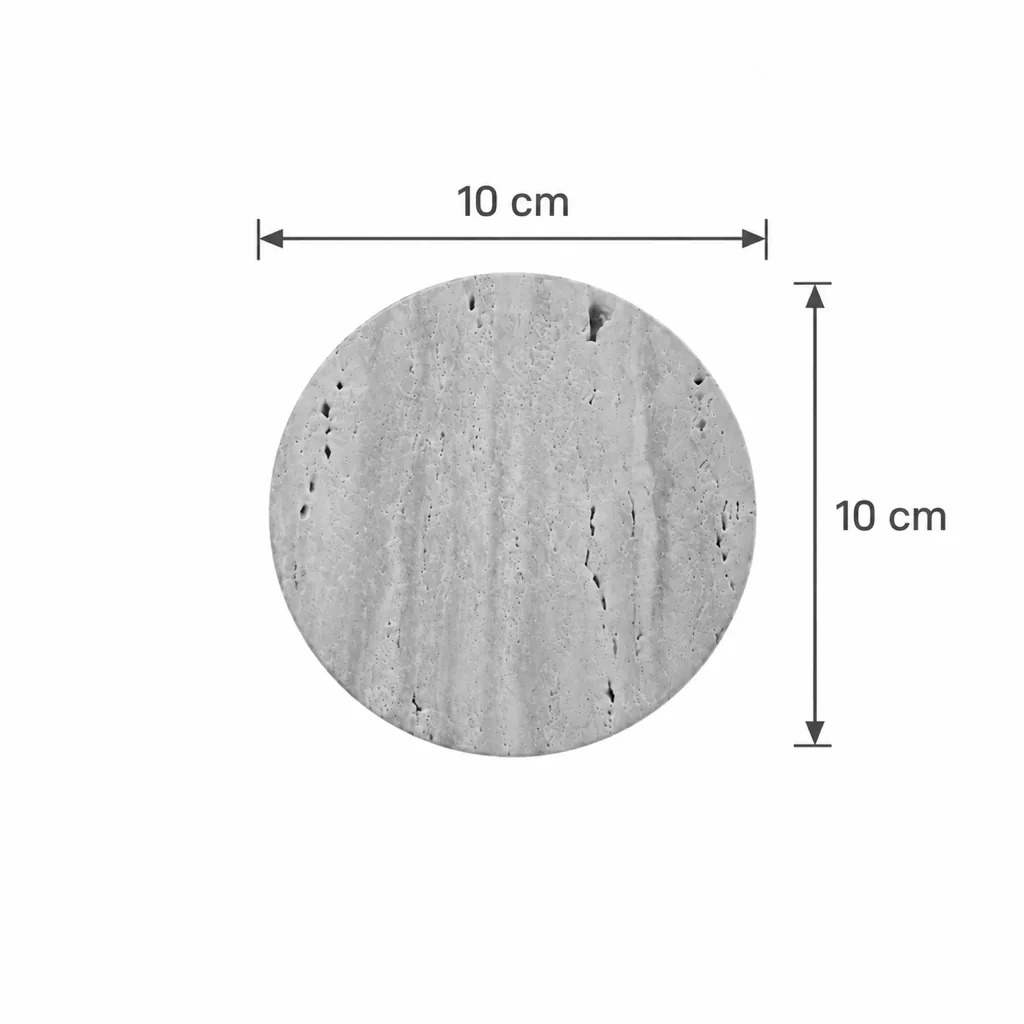 Wandlampe HALO, Travertinscheibe mit indirektem Licht – Masszeichnung Höhe 10 cm, Breite 10 cm