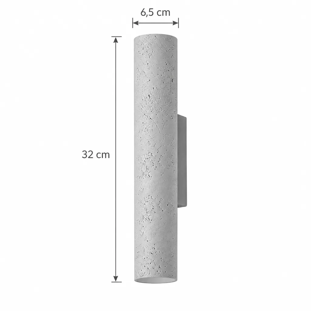Wandlampe BOKI, Travertin-Zylinder mit Licht nach oben und unten – Masszeichnung 32 cm