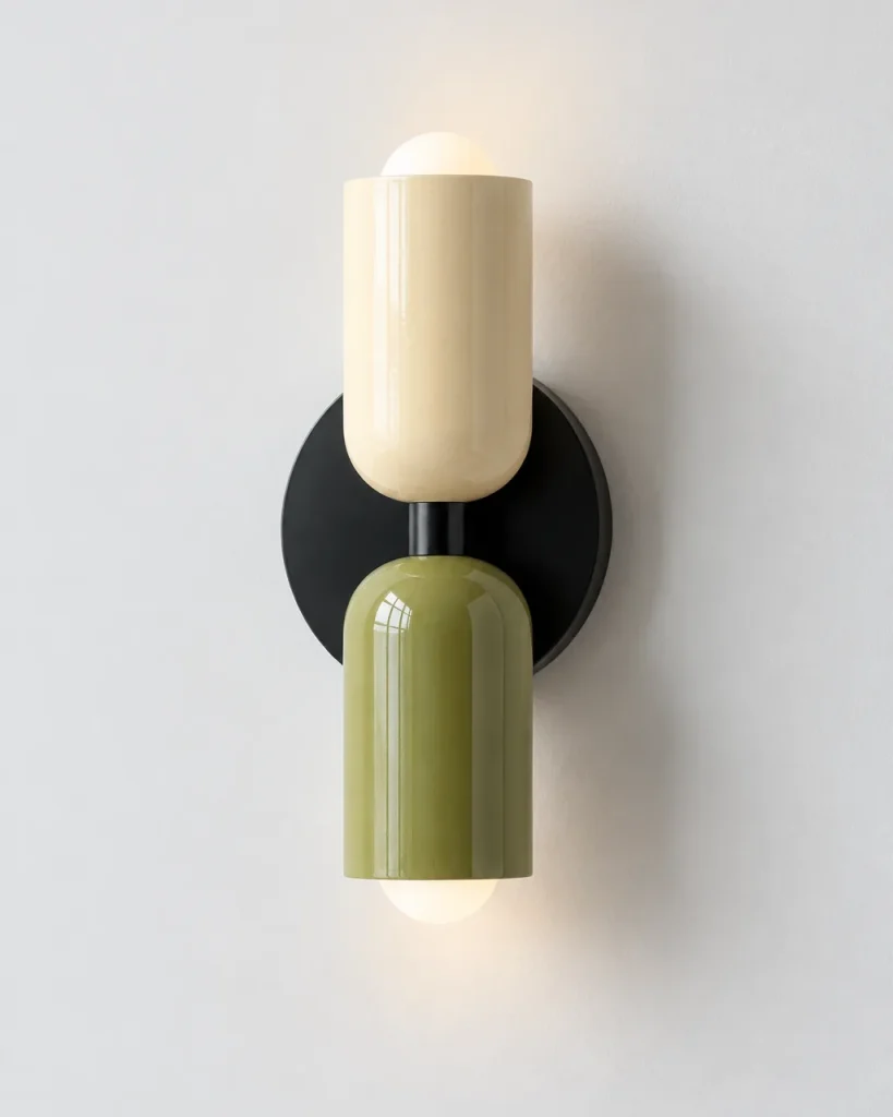 Wandlampe NORSAND NOIR, Up & Down mit zwei farbigen Köpfen – Beige & Grün (oben & unten), Produktfoto