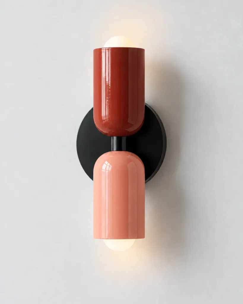 Wandlampe NORSAND NOIR, Up & Down mit zwei farbigen Köpfen – Rot & Rosa (oben & unten), Produktfoto
