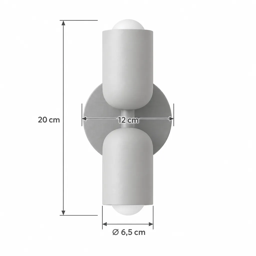 Wandlampe NORSAND NOIR, Up & Down mit zwei farbigen Köpfen – Masszeichnung Höhe 20 cm, Breite 12 cm, Ø 6,5 cm