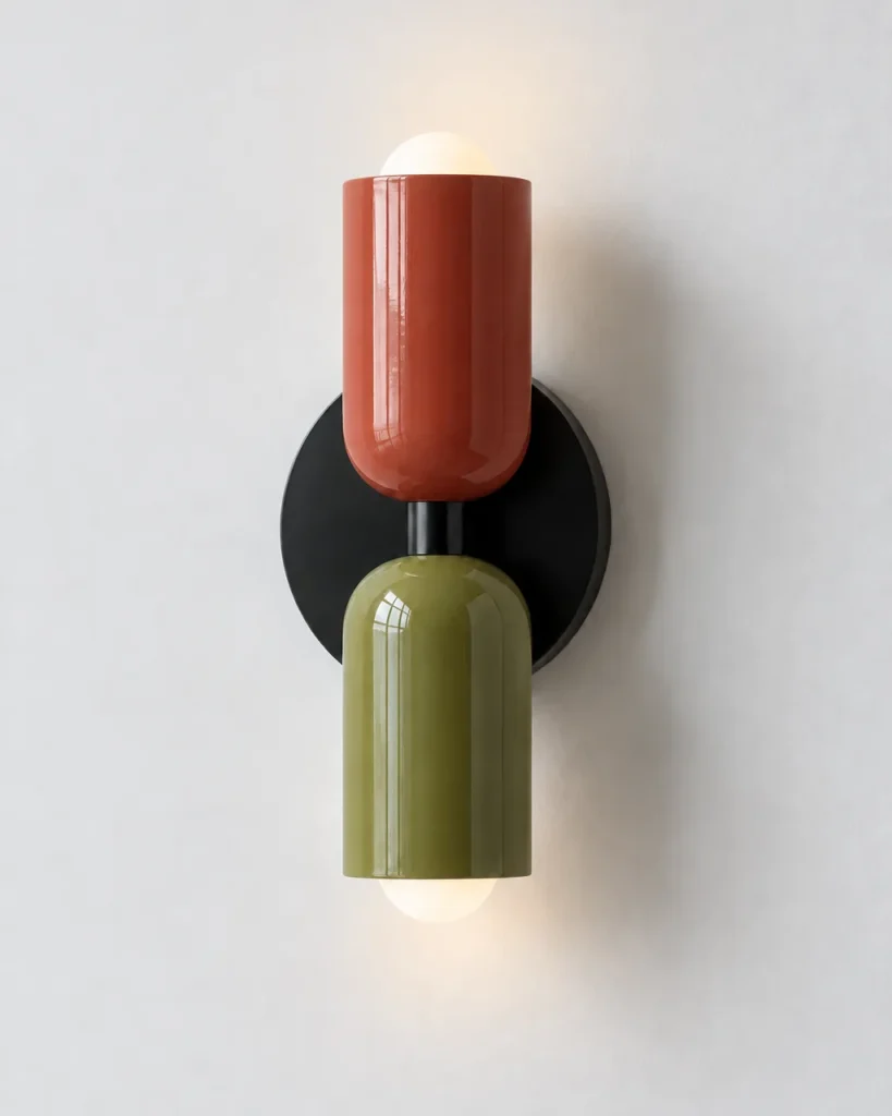 Wandlampe NORSAND NOIR, Up & Down mit zwei farbigen Köpfen – Rot & Grün (oben & unten), Produktfoto
