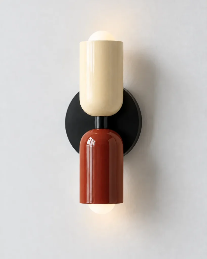 Wandlampe NORSAND NOIR, Up & Down mit zwei farbigen Köpfen – Beige & Rot (oben & unten), Produktfoto